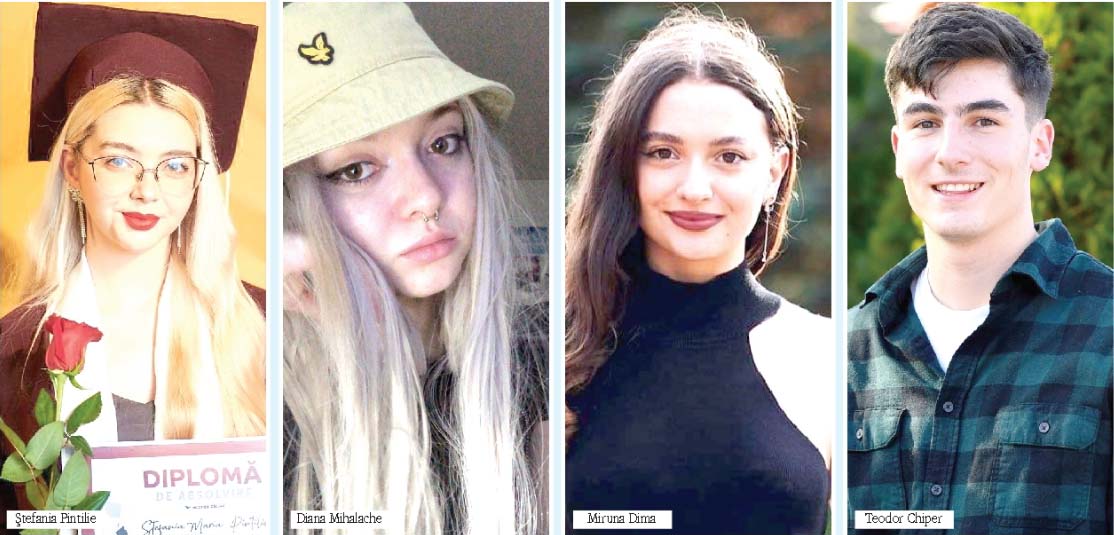 PESTE HOTARE… Patru absolventi ai Liceului "Mihail Kogãlniceanu" Vaslui pãrãsesc România pentru a-si continua studiile în strãinãtate: Diana Mihalache si Stefania Maria Pintilie au ales Universitatea de Stiinte Aplicate Hanze din Olanda, Miruna Dima va merge în Marea Britanie, la Universitatea din Sheffield, iar Teodor Chiper, în Danemarca, la Universitatea Aarhus.
